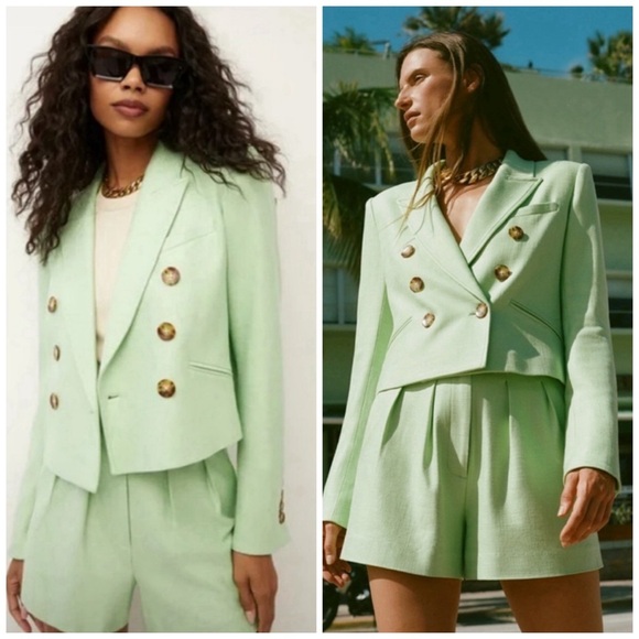Veronica Beard Nevis Double Breasted Cropped Jacket Blazer Green Size 10
